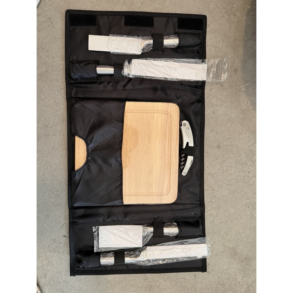 Gallagher Bassett Portable 4pc Knife Set Black Case w/ Cutting Board Corkscrew